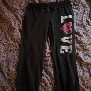 No Boundaries Black Sweatpants with Love Print